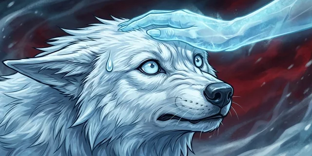 Wolf, unsure while being petted